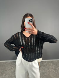 Siyah V Yaka Ajurlu Triko GausCROPGU007174