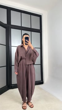 Kahve MD Muadil Gömlek Beli Lastikli Şalvar Pantolon Tencel Takım GAUS-01500GAUSTAKIMGAUS-01500