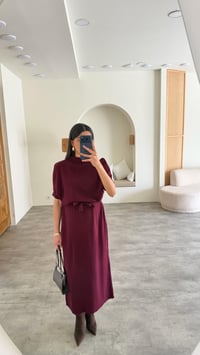 Mürdüm Kuşaklı Triko Midi Elbise GAUS-01169GAUSELBİSEGAUS-01169