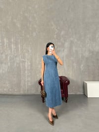 Odin Mavi Sıfır Kol Fermuarlı Yırtmaçlı Denim ElbiseGausELBİSEGU100915