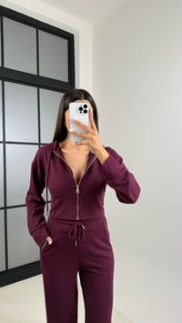 Mürdüm Hırka Beli Lastikli Pantolon İkili Selanik Kumaş Takım GAUS-00523GAUSSuitsGAUS-00523