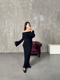Nancy Siyah Kayık Yaka Triko Tasarım ElbiseGausELBİSEGU00903911
