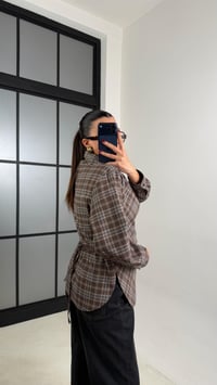 Kahve Ön Düğme  Detaylı Kuşaklı Vatkalı Tasarım Gömlek GAUS-00769GAUSShirtGAUS-00769