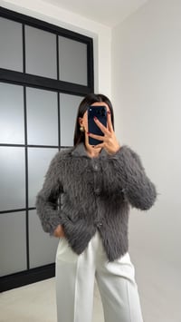 Antrasit Çiçek Düğmeli Sakallı Triko Hırka GAUS-00709GAUSHIRKAGAUS-00709