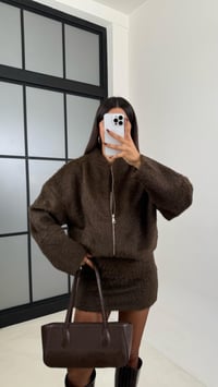 Acı Kahve Ceket Etek Peluş Tüylü İkili Takım GAUS-00218GAUSSuitsGAUS-00218