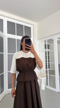 Kahve TWST Model Beli Lastikli Bluz Etek İkili Takım GAUS-01768GAUSTAKIMGAUS-01768