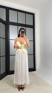 Ekru Beli Lastikli Kırışık Kumaş Etek GAUS-01320GAUSETEKGAUS-01320