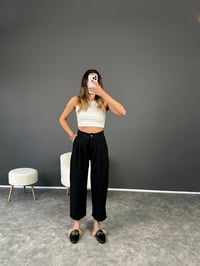 Alfonsa Siyah  Şalvar Pensli PantolonGausPANTOLONGU002511