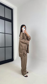 Kahve Önü Düğmeli Yarasa Kol Gömlek Beli Lastikli Cepli Pantolon Keten Takım Gaus00408GausTAKIMGU1001953