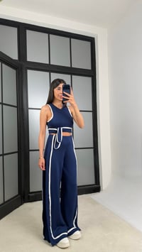 Lacivert Bağlama Detaylı Bluz Beli Lastikli Pantolon Biyeli Modal Takım GAUS-01473GAUSSuitsGAUS-01473