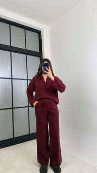 Bordo Polo Yaka Kazak Beli Lastikli Pantolon Triko Takım GAUS-00874GAUSSuitsGAUS-00874