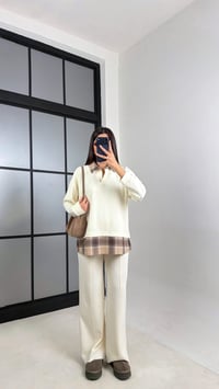 Ekru Gömlek Taş Detaylı Kazak Beli Lastikli Pantolon Örme Takım GAUS-00831GAUSTAKIMGAUS-00831