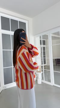 Orange Çok Renkli Şeritli Fermuarlı Polar Sweatshirt GAUS-01916 GAUS-01964GAUSSWEATSHIRTGAUS-01964
