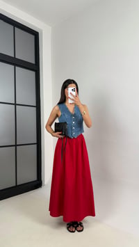 Kırmızı Beli Lastikli Cepli Poplin Etek Gaus00485GausETEKGU1002137