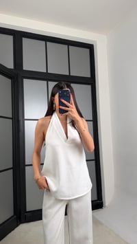 Beyaz Halter Yaka Tencel Denim Takım GAUS-01520GAUSTAKIMGAUS-01520