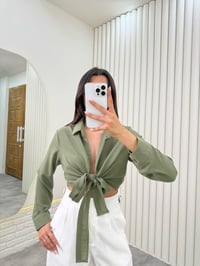 Haki Önü Bağlamalı Premium Keten Gömlek Gaus00319GausGÖMLEKGU1001735