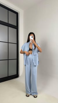 Mavi Oys Muadil Cep Detaylı Fermuarlı Yelek Beli Lastikli Pantolon Model Takım Gaus00587GausTAKIMGU1002371