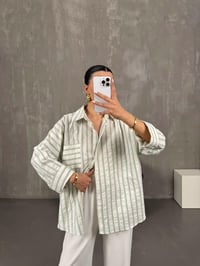 Yeşil Çizgili Oversize Keten Gömlek Gaus00017GausGÖMLEKGU1001023