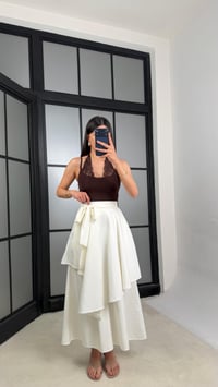 Ekru İthal Tencel Kumaş Tasarım Etek Pantolon GAUS-01412GAUSPANTOLONGAUS-01412