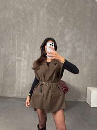 Mishel Kahve Kemerli Astarlı YelekGausYELEKGU100284
