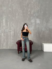 Fedi Mavi Eskitme Kahve Kemerli Yüksek Bel Wide Leg JeanGausDENİM PANTOLONGU100438