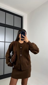 Kahve Düğmeli Hırka Beli Lastikli Etek Triko Takım GAUS-00823GAUSTAKIMGAUS-00823