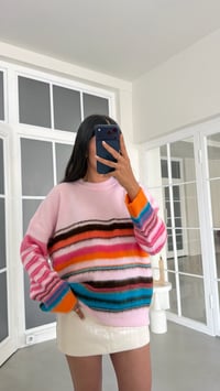 Pembe Bisiklet Yaka Çizgili Kazak GAUS-02182GAUSSweaterGAUS-02182