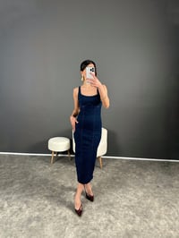 Monia Mavi Jean Yırtmaçlı Kalem Elbise GausELBİSEGU004546