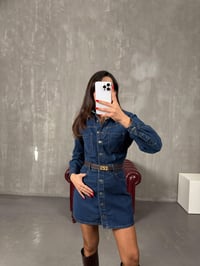 Renita Koyu Mavi Denim Düğmeli Jean ElbiseGausELBİSEGU100457