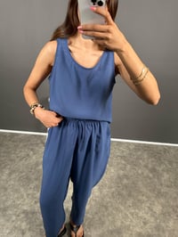Viro Mavi İthal Kumaş Harem Pantolon Bluz İkili TakımGausTAKIMGU008679