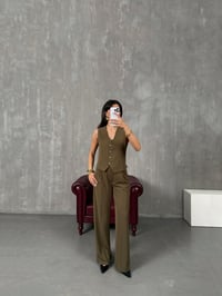 Diana Haki Fiyonk Düğmeli Astarlı Yelek Pantolon İkili Premium TakımGausTAKIMGU100234