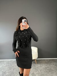 Quinn Antrasit İncili Triko Romantik ElbiseGausELBİSEGU003052