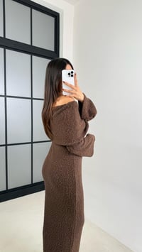 Kahve Madonna Yaka Tasarım Uzun Triko Elbise GAUS-00126GAUSDressesGAUS-00126