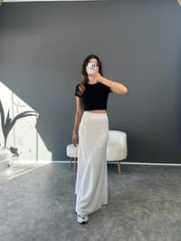 Beyaz Maxi Boy Astarlı Saten Etek GausETEKGU002934