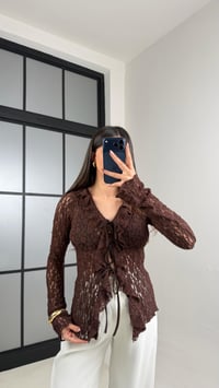 Acı Kahve Önü Bağlamalı Dantel Bluz GAUS-01084GAUSBLUZGAUS-01084