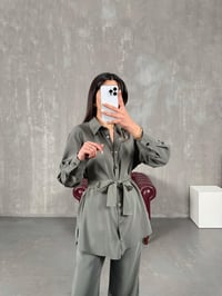Sonya Haki Kuşaklı Çıtçıt Düğmeli Tensel TakımGausTAKIMGU100743
