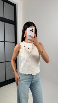 Ekru Nakış İşlemeli Keten Bluz Gaus00612Gausالبلوزات GU1002431