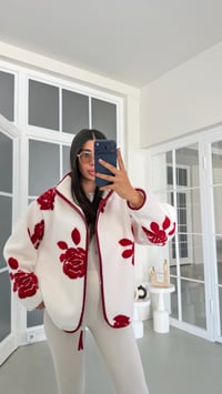 Kırmızı Gül Desenli Fermuarlı Polar Sweatshirt GAUS-01916GAUSSweatshirtGAUS-01916