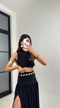 Siyah Sandy Kumaş Yırtmaçlı Etek Crop Takım GAUS-0049GAUSSuitsGAUS-0049