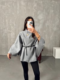 Gina Gri ZR Model Kemerli Kaşe PançoGausPANCOGU00903889