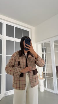 Camel Kadife Yaka Astarlı Kareli Ceket GAUS-02096GAUSJacketsGAUS-02096
