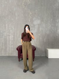 Layra Haki Yandan Düğme Detaylı Kumaş PantolonGausPANTOLONGU100332