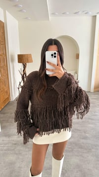 Kahve Saçaklı Örme Triko Kazak GAUS-00134GAUSSweaterGAUS-00134