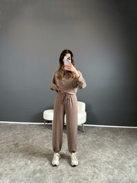 Emery Kahve Modal Kumaş Kapüşonlu Basic İkili TakımGausTAKIMGU004309