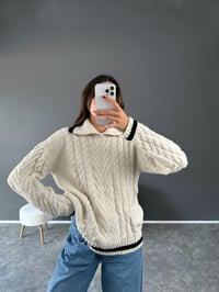 Polo Yaka Ekru Yumuşak Örme Kazak GausKAZAKGU002463