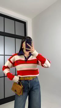 Kırmızı Polo Yaka Çizgili Yumuşak Dokulu Kazak GAUS-01099GAUSSweaterGAUS-01099