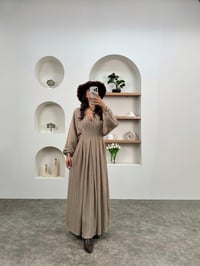 Emily Vizon V Yaka Beli Büzgülü Raşel Kumaş ElbiseGausELBİSEGU00903504