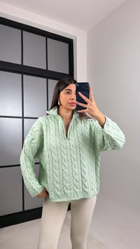 Açık Yeşil Fermuarlı Saç Örgülü Kazak GAUS-00855GAUSKAZAKGAUS-00855