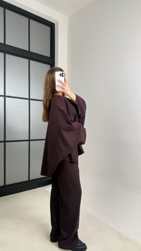 Mürdüm Kemerli Pelerinli Panço Beli Lastikli Pantolon Premium Takım GAUS-00989GAUSTAKIMGAUS-00989