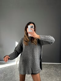 Antrasit Örme Yırtmaçlı Oversize Kazak GausKAZAKGU004105